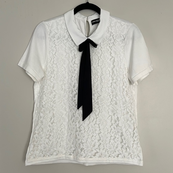 Karl Lagerfeld Paris Lace Front with Collared and Ribbon Top Size M - Picture 1 of 9